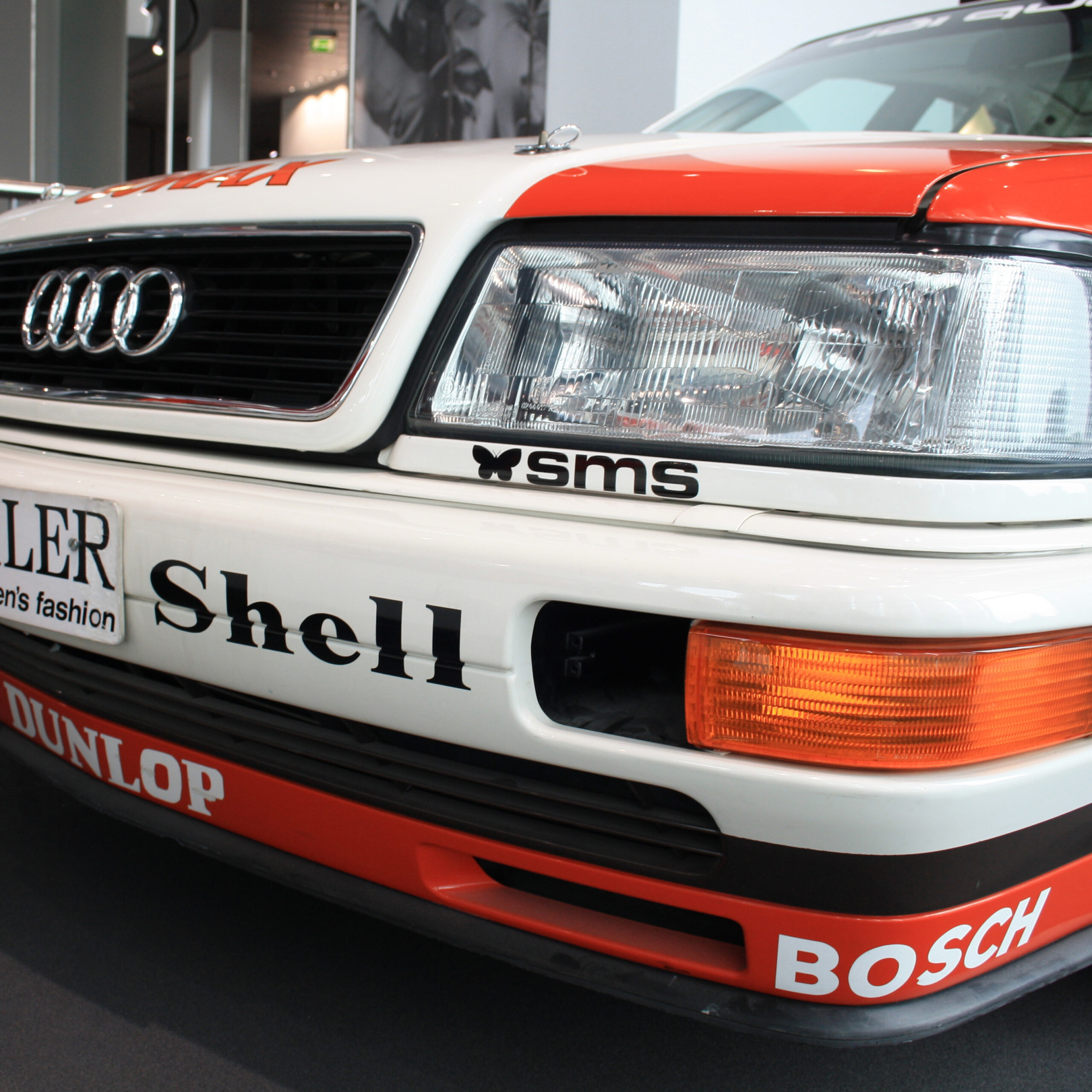 Red rare racing sports car Audi in the museum